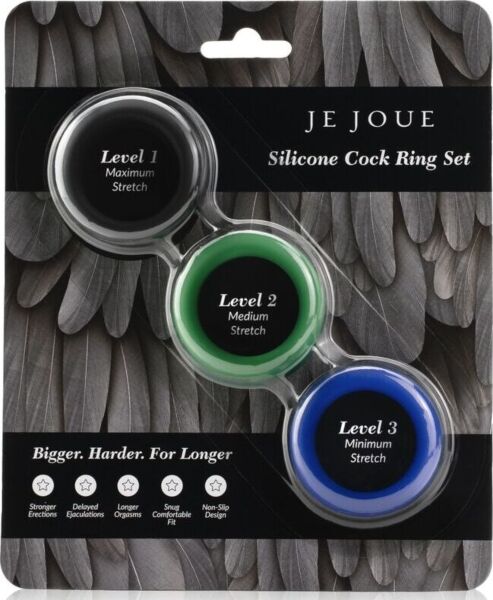 Set de anillos de silicona Je Joue con los tres anillos: azul, verde y negro