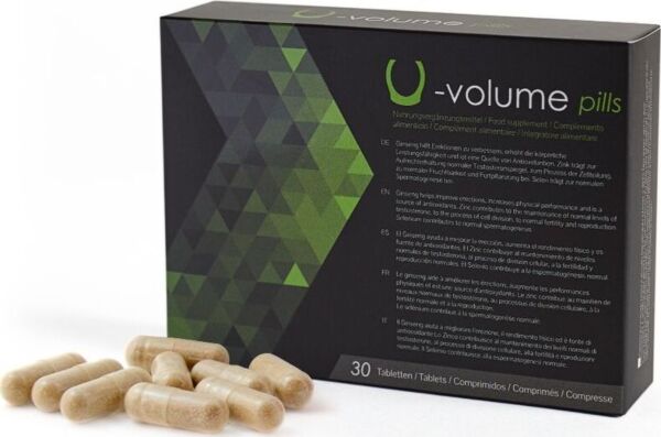 Caja del complemento alimenticio 500Cosmetics U-Volume Pills, con comprimidos