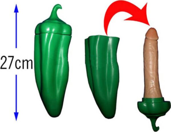 Diablo Picante Penis Green Pepper, pimiento verde de plástico con sorpresa en forma de pene
