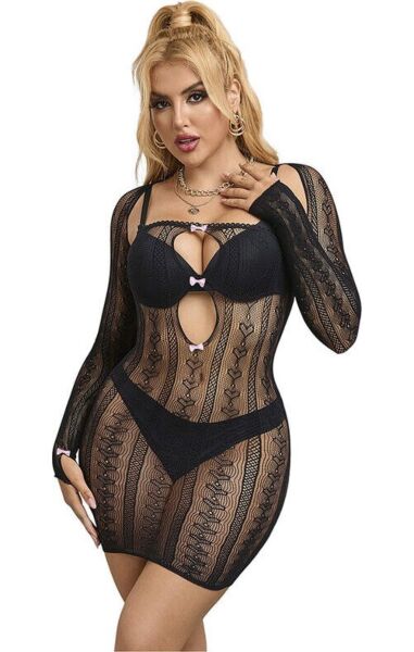 Vestido de rejilla Subblime de manga larga y corte corto