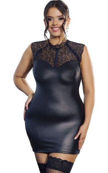 Vestido de lencería Subblime Black Lace Leather de encaje negro con detalles de cuero