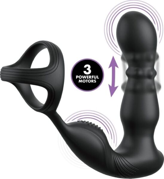 Vibrador anal negro Fantasy Elite Ass-Gasm Taint-alizer con zona de bolas giratorias para el perineo