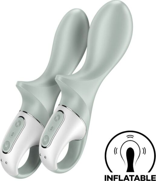 Vibrador anal inflable Satisfyer Air Pump Booty 3 en color verde, con su anillo de sujeción