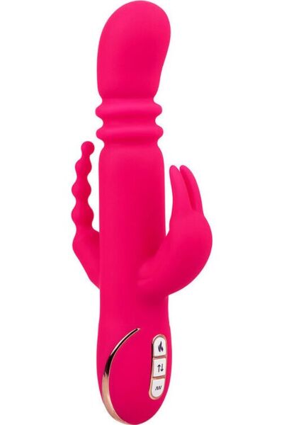 Vibrador rabbit Jack Rabbit Signature Triple Fantasy de CalExotics, en rosa, con eje, orejas y cola