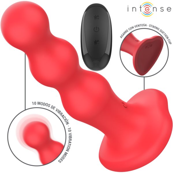 Vibrador Intense Cody rojo, con superficie de relieve y ventosa en la base