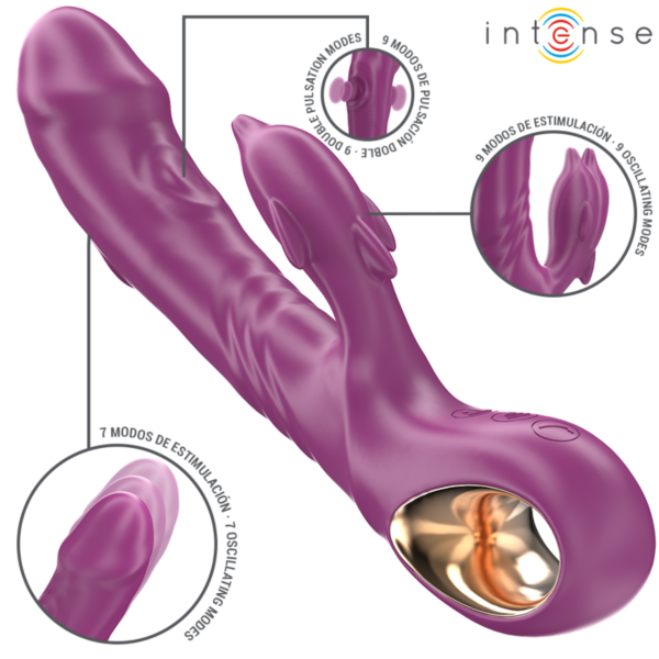 Vibrador Intense Halle con forma de delfín y lengua estimuladora, en color morado