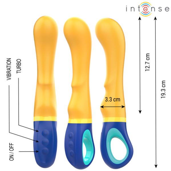 Vibrador Intense Shaggy amarillo con forma curvada para el punto G