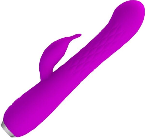 Vibrador rabbit Pretty Love BI-014692 morado, con eje acanalado y brazo de conejito