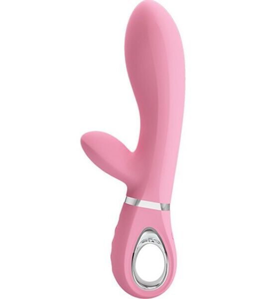 Vibrador rabbit Pretty Love Thomas en rosa palo, con su eje curvo y el brazo para el clítoris