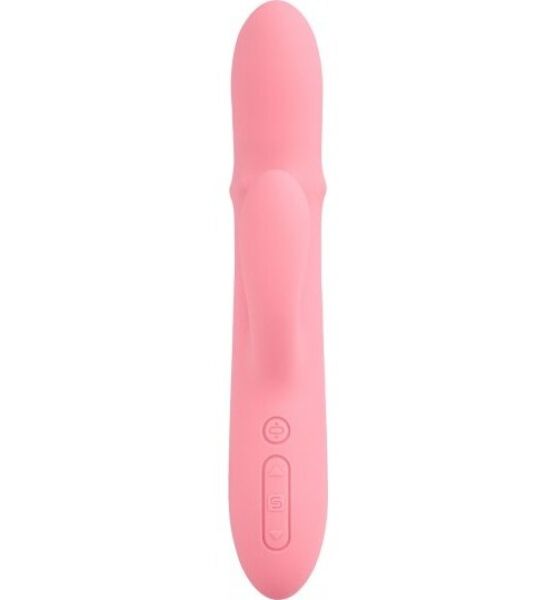 Vibrador rabbit SVAKOM Mora Neo en color Peach Pink, con el eje y el estimulador de clítoris