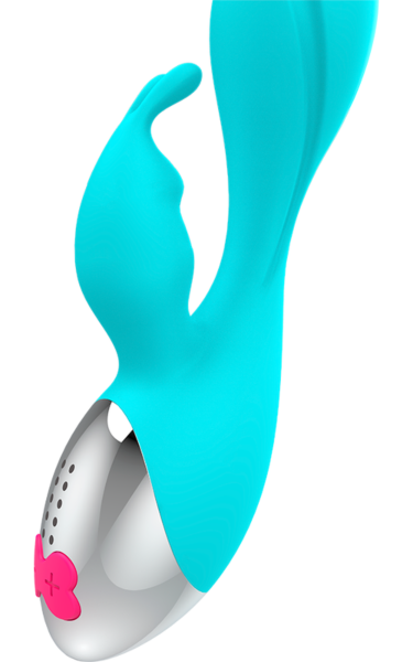 Vibrador rabbit Happy Loky Miki en turquesa y plateado
