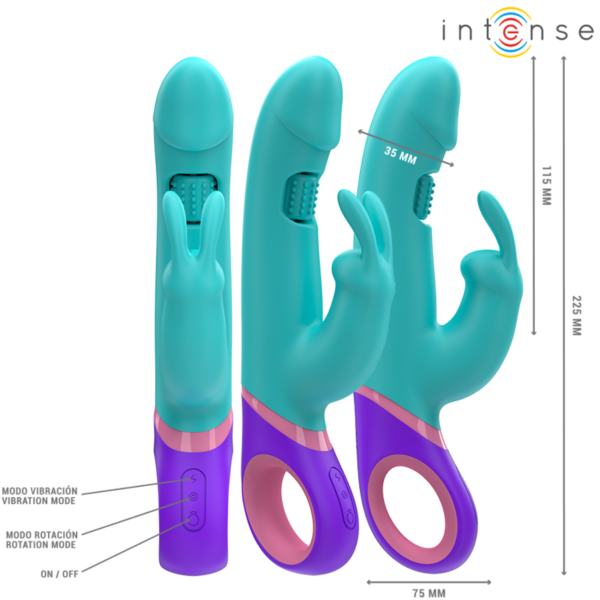 Vibrador rabbit Intense MONICA de color azul con estimulador rotatorio para el punto G