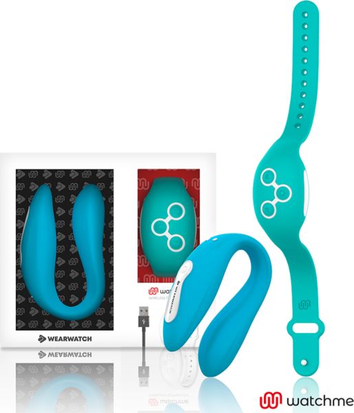 Vibrador para parejas Wearwatch WatchMe Dual en forma de U, con su reloj WatchMe