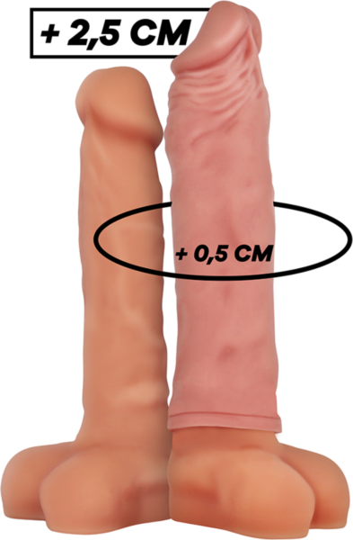 Funda extensión de pene VirilXL V5 de silicona, en marrón y natural