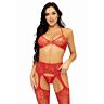 Set Tres Piezas Leg Avenue Sujetador Tanga Medias Rojo
