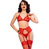 Conjunto de lencería sexy CHILIROSE CR 4848 con encaje rojo