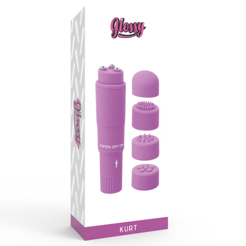 Mini vibrador GLOSSY Pocket Kurt con cabezales intercambiables