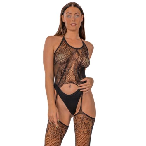 Bodystocking Lace Halter Neck One Size