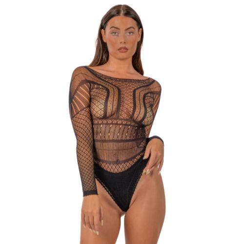 Body Lace One Size con mangas largas y espalda tipo tanga