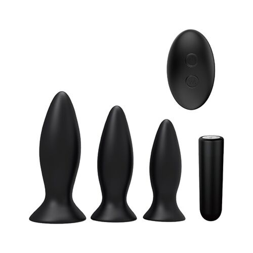 Pack de Plugs S Pleasures Premium Triplicity Black con Balita Vibradora