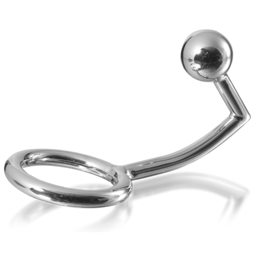 Cockring Metal Hard con gancho y bola anal