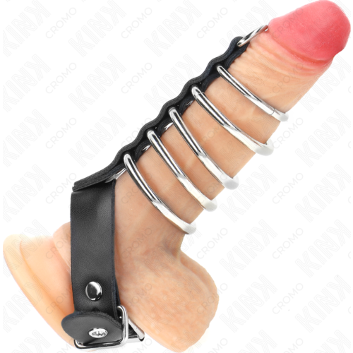 Anillo Pene Cuero KINK RING POWER con Pinzas para Pezones