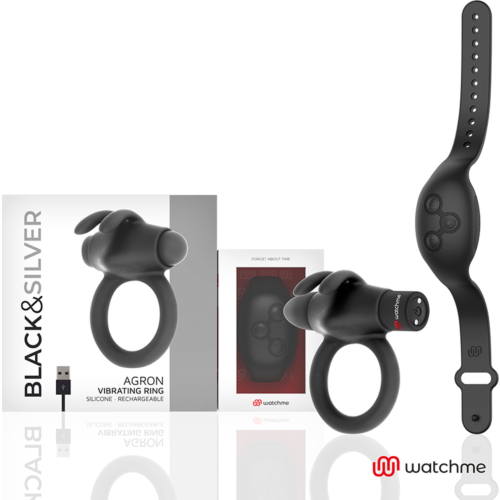 Anillo vibrador BLACK&SILVER AGRON con control WATCHME