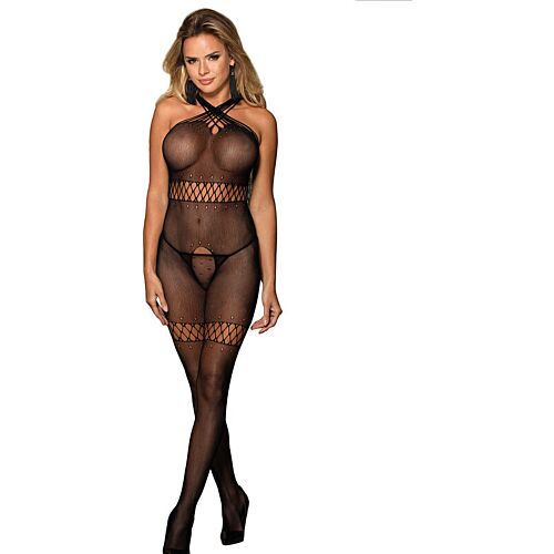 Bodystocking SUBBLIME con tirantes cruzados y diseño hueco