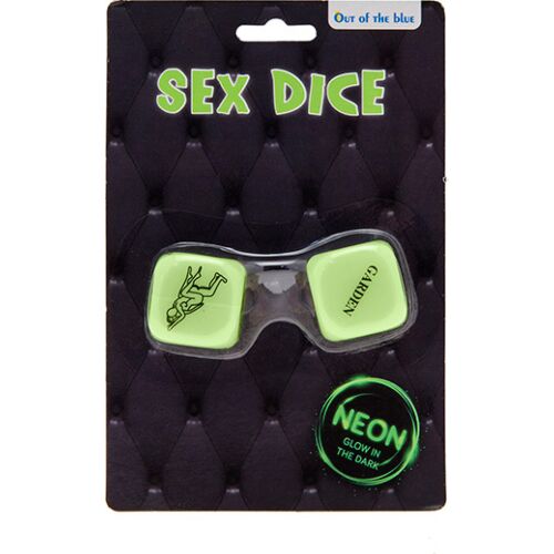 Dados fluorescentes Out Of The Blue con frases en inglés