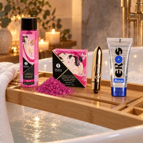 Kit para la ducha y la bañera con bala vibradora sumergible – escena de ambiente (imagen generada con IA)