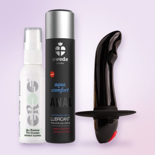 Kit de próstata para principiantes con vibrador de base ancha – escena de ambiente (imagen generada con IA)