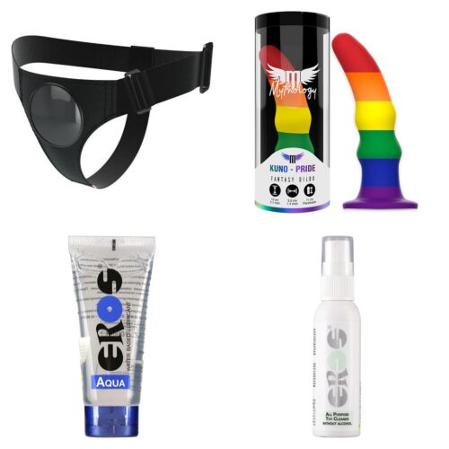 Kit strap-on para principiantes con arnés universal y dildo de silicona
