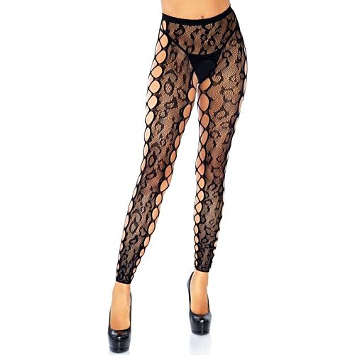 Medias Leg Avenue Footless Crothless de encaje de leopardo