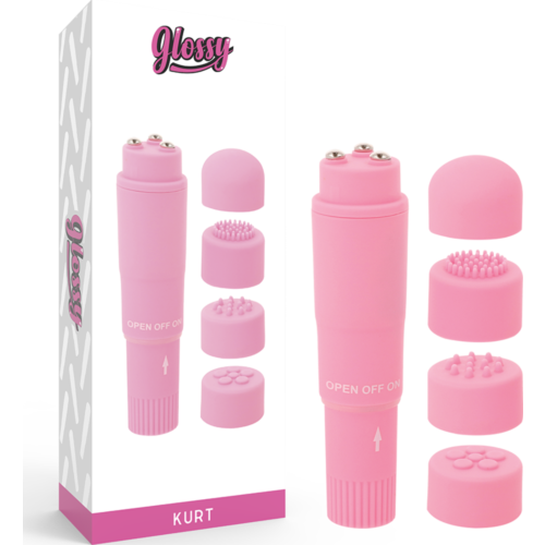 Mini vibrador GLOSSY Kurt con cabezales intercambiables