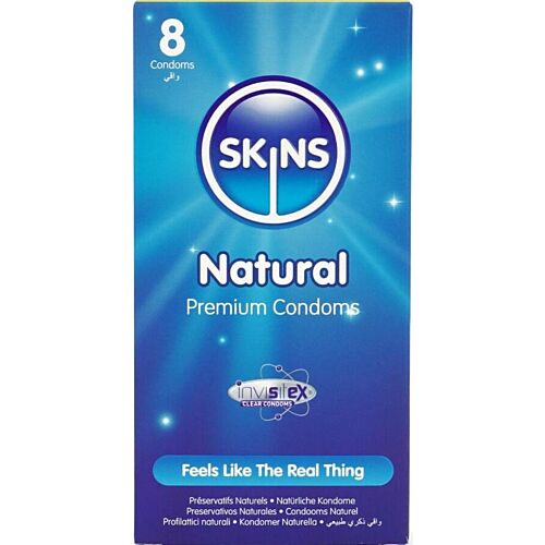 Condones Skins Natural 8-Pack con extra lubricación