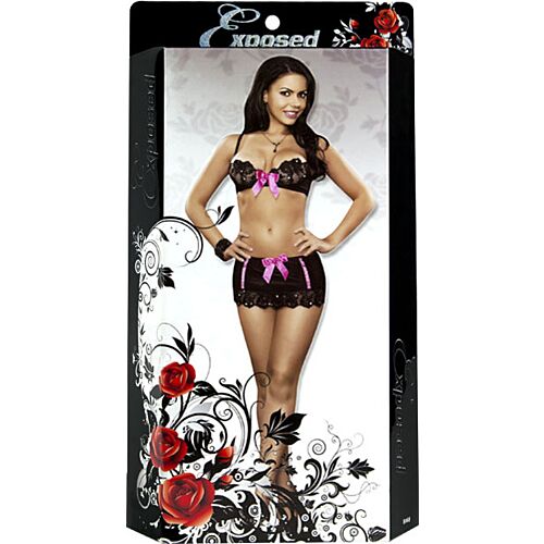 Conjunto lencería Exposed Sequin Lace Bra y faldita