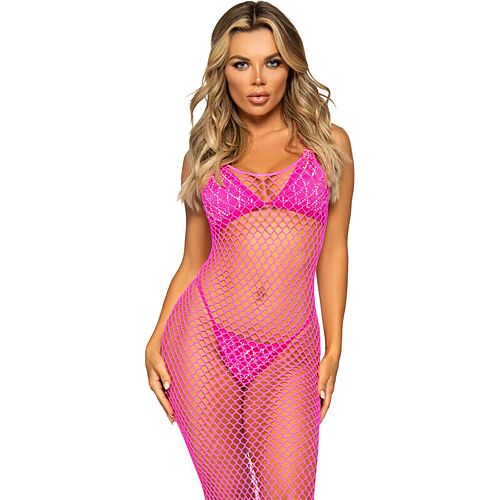 Vestido largo de rejilla Leg Avenue con espalda descubierta