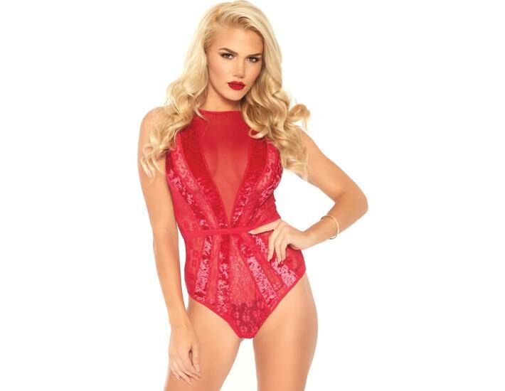 Body con encaje y transparencias - rojo