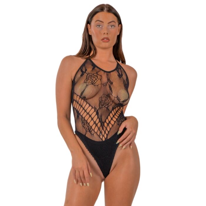 Body Lace LJ Escote Halter con Encaje Floral Body Lace LJ Escote Halter con Encaje Floral