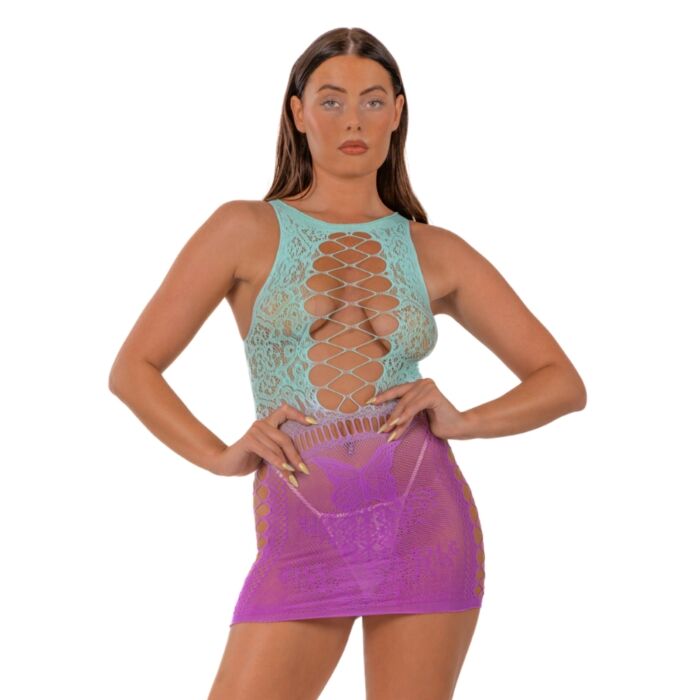 Vestido Mini Lace con Detalle de Encaje Falso Vestido Mini Lace con Detalle de Encaje Falso