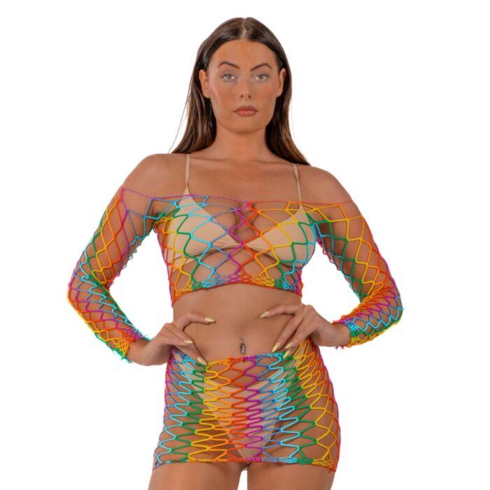 Lencería Sexy Lace Rainbow Crop Top y Falda Lencería Sexy Lace Rainbow Crop Top y Falda