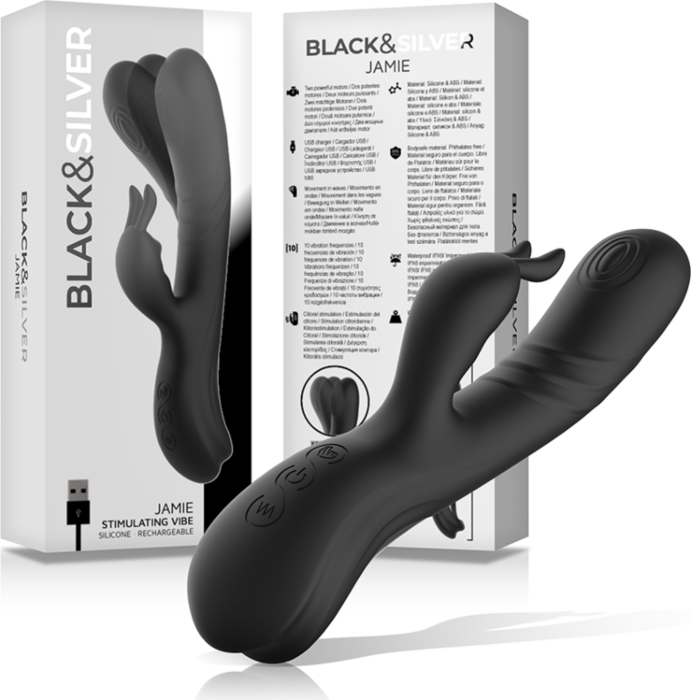BLACK&SILVER - JAMIE VIBRADOR RABBIT EFECTO WAVE