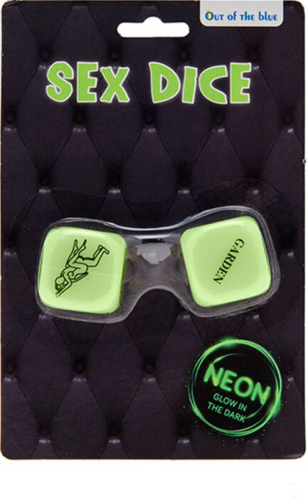 Dados fluorescentes Out Of The Blue con frases en inglés