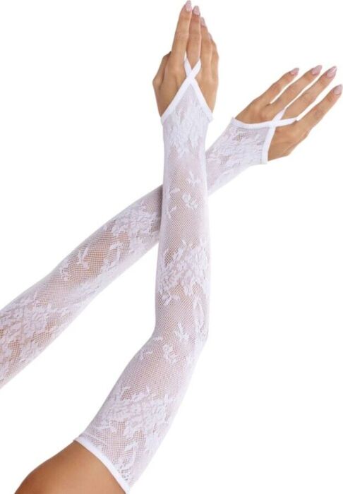 Guantes Leg Avenue Extralargos Encaje Floral Blanco