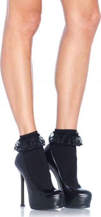 Leg avenue calcetines negros con volante decorativo