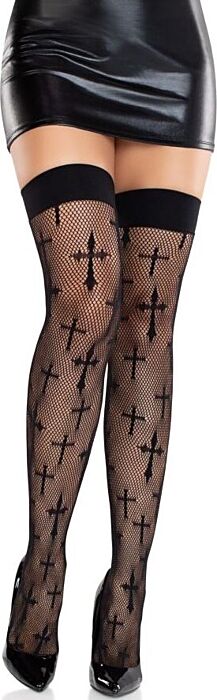 LEG AVENUE - MEDIAS WORSHIP ME DE ENCAJE NEGRO