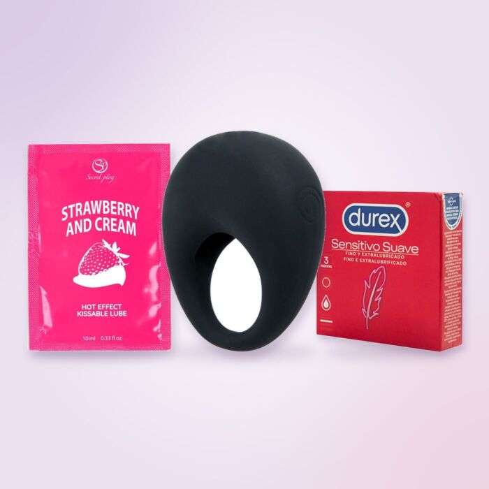 Kit para parejas con anillo vibrador Pretty Love, preservativos y lubricante