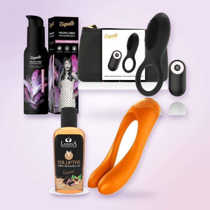 Kit premium para parejas con anillo vibrador y vibrador de dedo Kit premium para parejas con anillo vibrador y vibrador de dedo