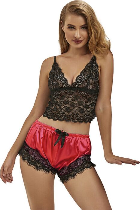 Pijama Sexy Sublime S/M Encaje Negro/rojo