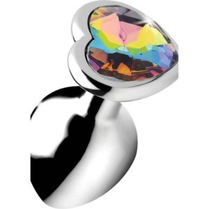 Plug anal corazón - rainbow - mediano - plata